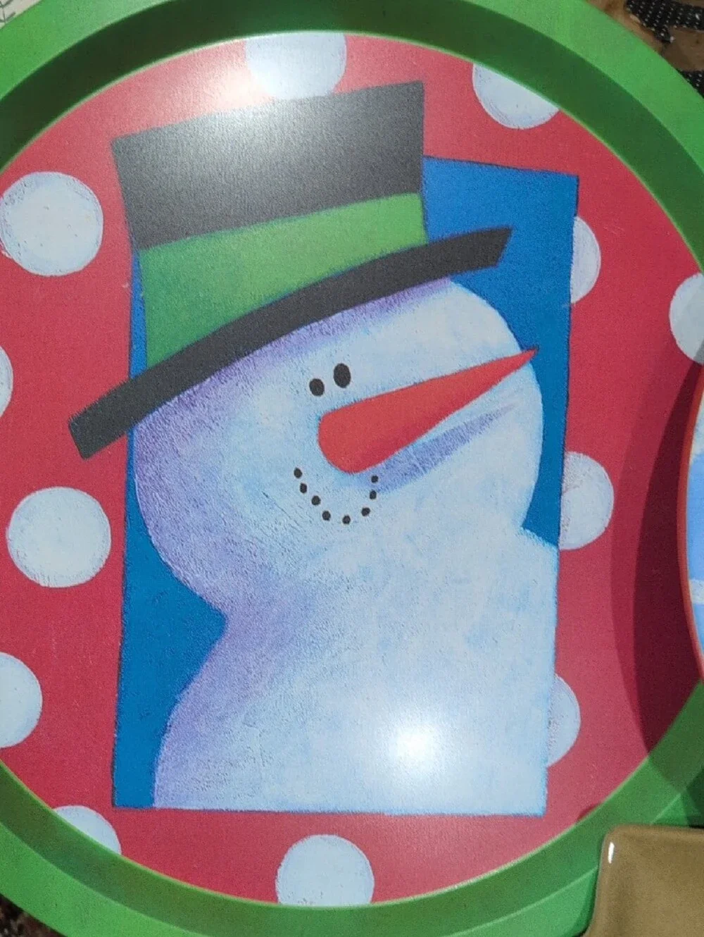 Holiday Party Serving Plates/Trays- Green/Blue/Red Snowman & Santa  3 Plates
